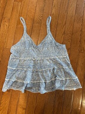 American Eagle Outfitters Blue & White Printed Ruffle Cami